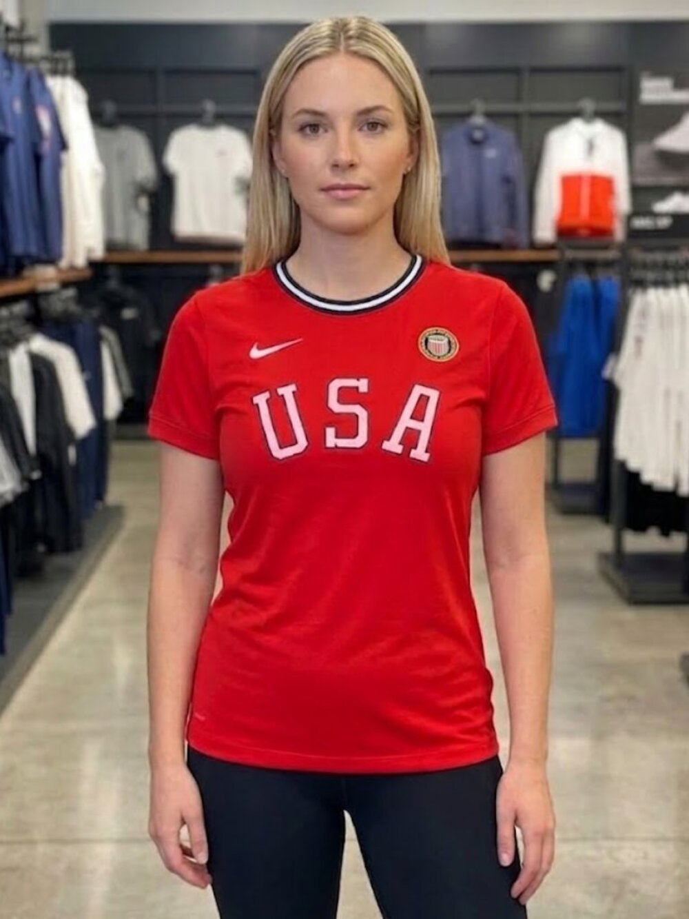 Nike USA Olympic Heritage Sports Soccer Red Ringer T-shirt Women's S NEW